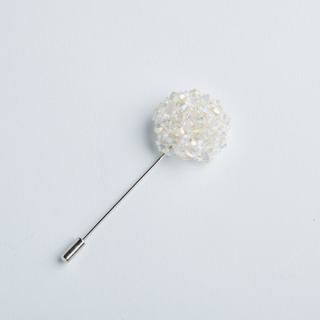Jeweled Flower Lapel Pin // White