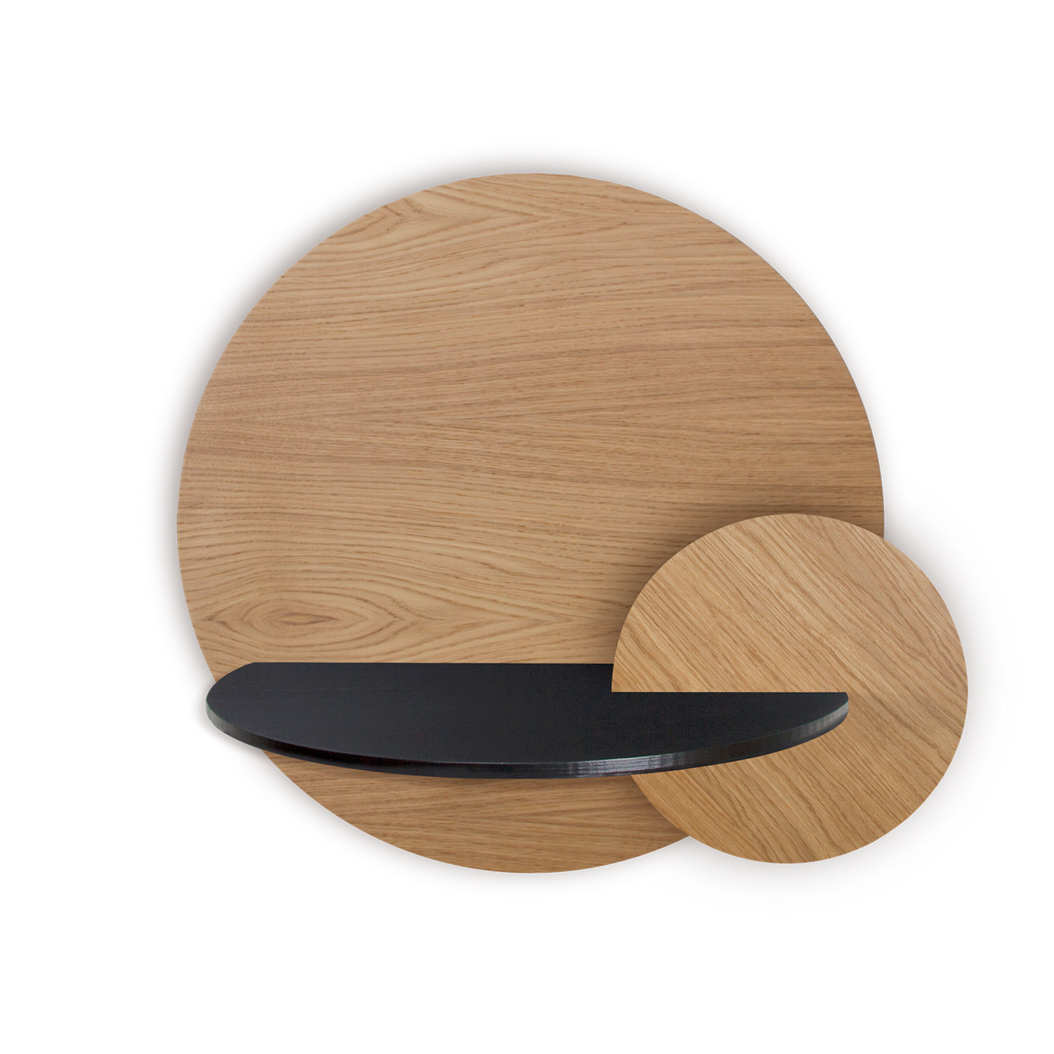 Alba L // Round Bedside Table + Concealed Storage (Oak + Black