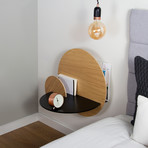 Alba L // Round Bedside Table + Concealed Storage (Oak + Black)