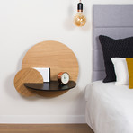 Alba L // Round Bedside Table + Concealed Storage (Oak + Black)