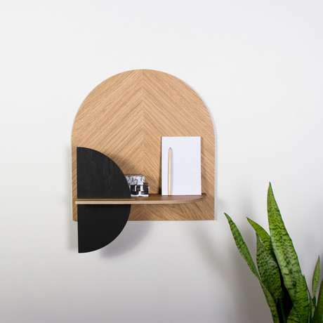 Alba M // Herringbone Wall Shelf + Hidden Storage (Oak + Black)