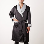 Long Heavyweight Satin Robe // Black + Gray (L)