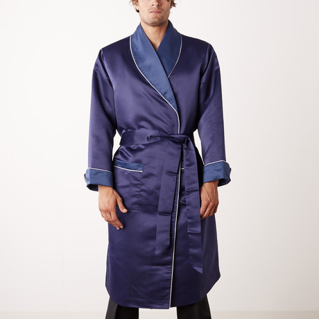 Long Heavyweight Satin Robe // Navy (S)