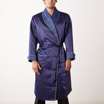 Long Heavyweight Satin Robe // Navy (L)