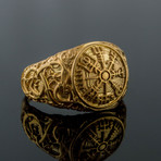 Gold Collection // Viking Ring with Vegvisir (Size 6)