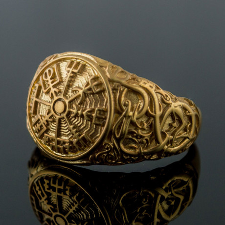 Gold Collection // Viking Ring with Vegvisir (Size 6)