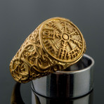 Gold Collection // Viking Ring with Vegvisir (Size 6)