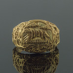 Gold Collection // Viking Ring with Drakkar (Size 6)