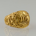 Gold Collection // Viking Ring with Drakkar (Size 6)