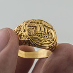 Gold Collection // Viking Ring with Drakkar (Size 6)