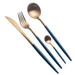4 Piece Cutlery Set // Blue (Gold Tip)