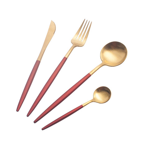 4 Piece Cutlery Set // Red + Gold Tip