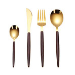 4 Piece Cutlery Set // Wood Grain + Silver Tip (Gold Tip)