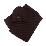 Bart Wool Hat + Ribbed Scarf Set // Brown