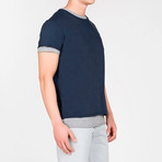 Double Crew Neck Wool Blend T-Shirt // Navy Blue (S)