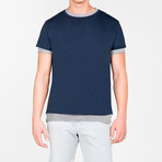 Double Crew Neck Wool Blend T-Shirt // Navy Blue (XL)