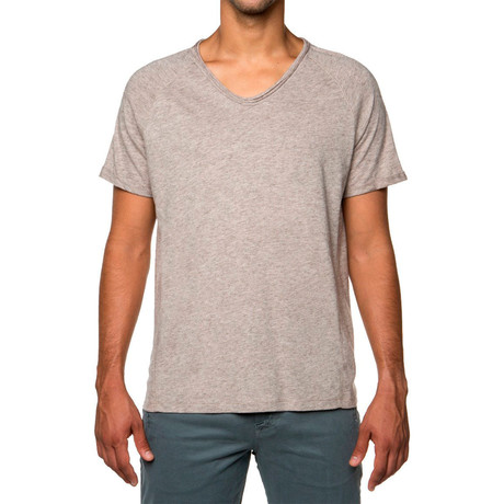 Scoop Neck Wool Blend Raglan Rolled Up Sleeve T-shirt // Beige (XS)