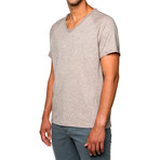 Scoop Neck Wool Blend Raglan Rolled Up Sleeve T-shirt // Beige (L)