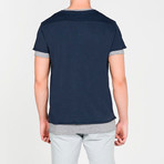 Double Crew Neck Wool Blend T-Shirt // Navy Blue (XL)