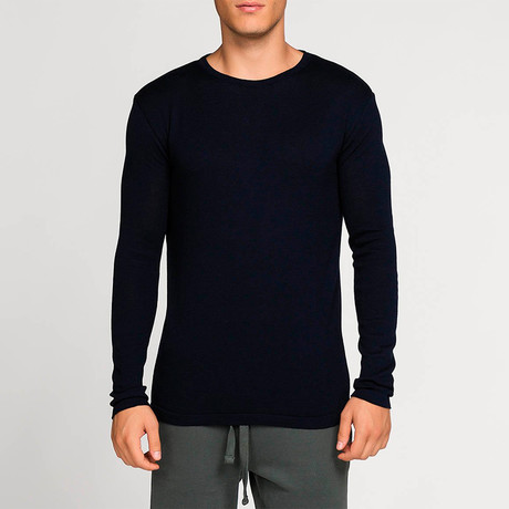 Cashmere Blend Crew Neck Knitted Sweater // Navy Blue (XS)