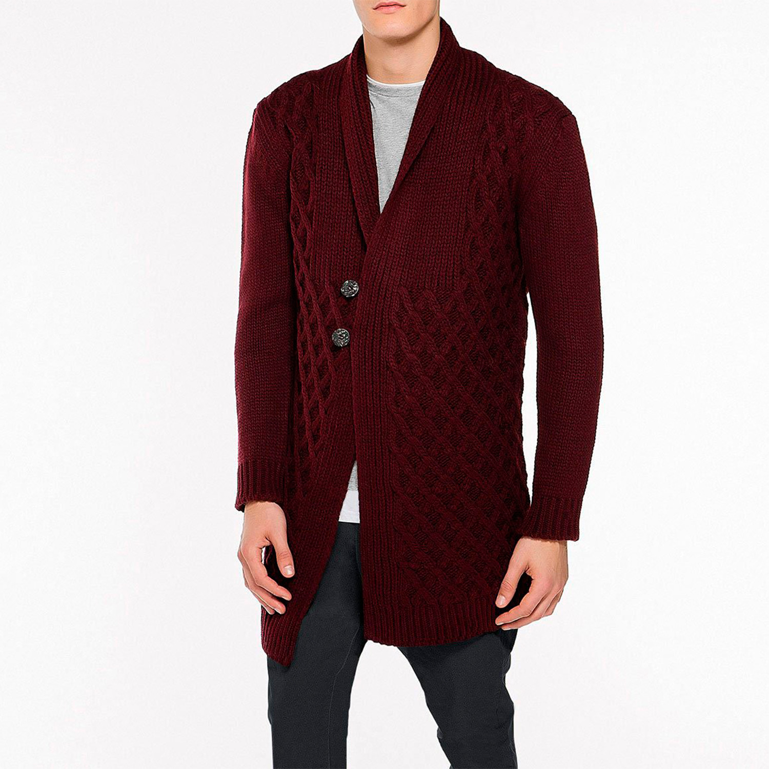 Two Button Shawl Collar Wool Blend Cardigan // Burgundy (XS) - The ...