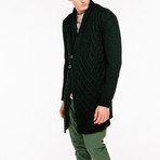 Two Button Shawl Collar Wool Blend Cardigan // Forest Green (L)