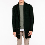 Button Front Shawl Collar Wool Blend Cardigan // Forest Green (L)