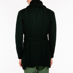 Shawl Collar Wool Blend Belted Cardigan // Forest Green (XL)