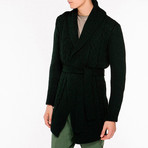 Shawl Collar Wool Blend Belted Cardigan // Forest Green (XS)