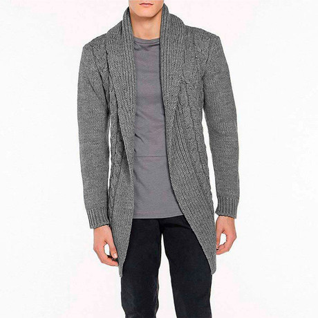 Shawl Collar Wool Blend Belted Cardigan // Grey (XS)