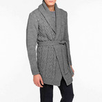 Shawl Collar Wool Blend Belted Cardigan // Grey (S)