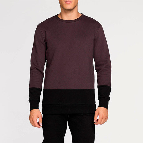 Vertical Color Block Crew Neck Sweatshirt // Burgundy (XS)