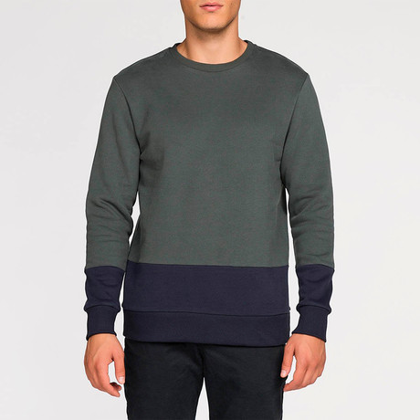 Vertical Color Block Crew Neck Sweatshirt // Green (XS)