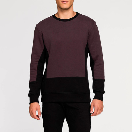 Horizontal Color Block Crew Neck Sweatshirt // Burgundy (XS)