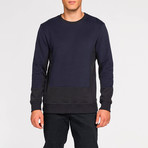 Horizontal Color Block Crew Neck Sweatshirt // Navy Blue (L)