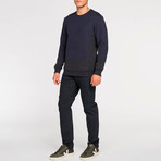 Horizontal Color Block Crew Neck Sweatshirt // Navy Blue (M)
