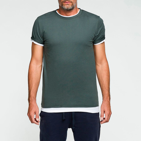 Double Crew Neck Organic Cotton T-Shirt // Green (XS)