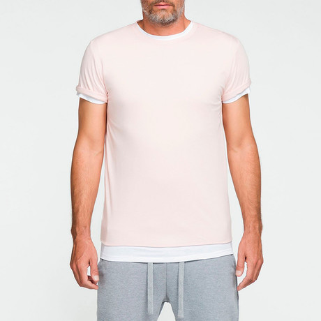 Double Crew Neck Organic Cotton T-Shirt // Powder (XS)