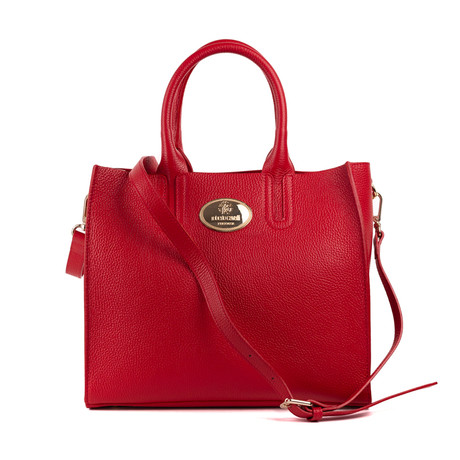 Leather Top Handle Bag // Red