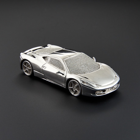 Ferrari 458 Italia 80mm // Hand-Made Scale Model with Partially Diamond Pave (Silver)