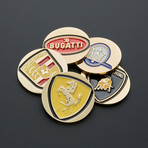 Collectible Exotic Car Coasters // 5 Piece Enamel Colored Set (Yellow Gold Color)