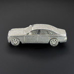 Rolls Royce Ghost 80mm // Hand-Made Scale Model with Full Diamond Pave (Silver)