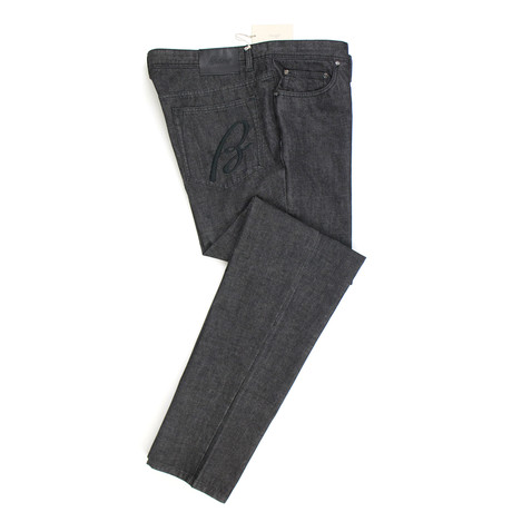 Brioni // Livigno Cotton Denim + Leather Jeans // Gray (44)