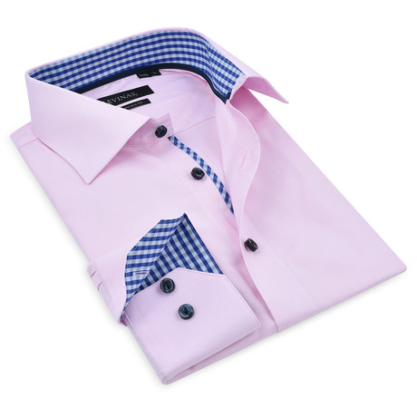 Button-Up Shirt // Pink + Navy // J-242 (S)
