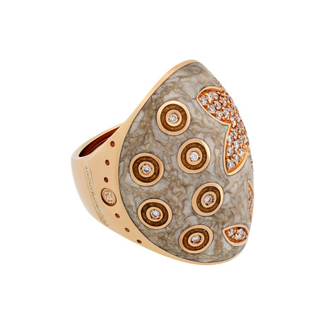 Nouvelle Bague India Preziosa 18k Rose Gold Diamond + Tan Enamel Ring // Ring Size: 7