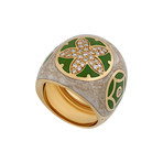 Nouvelle Bague India Preziosa 18k Yellow Gold Diamond + Green + Tan Enamel Ring // Ring Size: 7