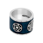 Nouvelle Bague India Preziosa 18k White Gold Diamond + Dark Cyan Blue Enamel Ring // Ring Size: 7.25