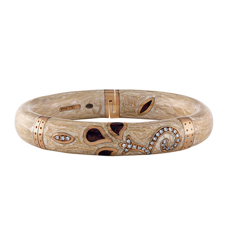 Nouvelle Bague Petali 18k Rose Gold Diamond + Tan + Brown Enamel Bangle Bracelet // Inner Circumference: 6.5"
