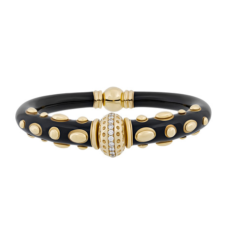 Nouvelle Bague Kenya 18k Yellow Gold Diamond + Black Enamel Bangle Bracelet