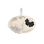Nouvelle Bague Foglie d' Acanto 18k White Gold + Sterling Silver Black Diamond + White Enamel Pendant